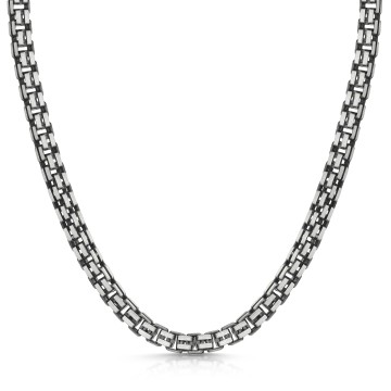 Silver Oxidised Box Link Gents Necklet 