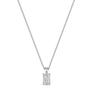 18ct white gold 0.75ct emerald cut diamond solitaire pendant