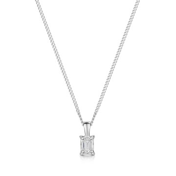18ct White Gold 0.33ct Emerald Cut Diamond Solitaire Pendant