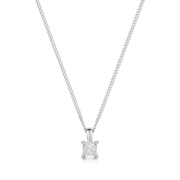 18ct White gold 0.30ct Princess Cut Diamond Solitaire Pendant