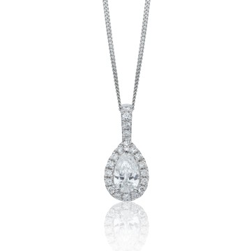 18ct White Gold Pear Cut 0.41ct Diamond Halo Pendant