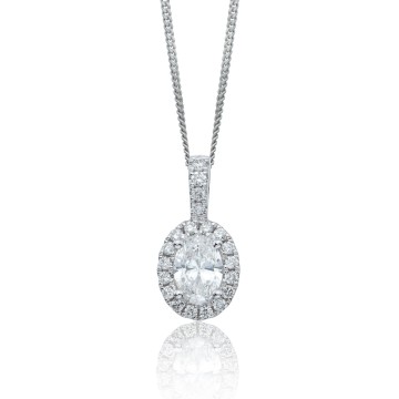 18ct White Gold Oval Cut 0.41ct Diamond Halo Pendant