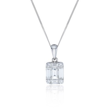 18ct White Gold Baguette & Brilliant Cut 0.46ct Diamond Pendant