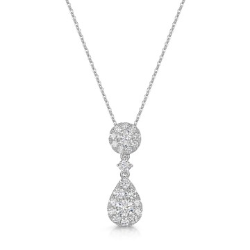 18ct White Gold Round Brilliant 0.70ct Diamond Round & Pear Shape Drop Pendant