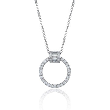18ct White Gold Baguette & Brilliant Cut 0.48ct Diamond Circle Pendant Necklace 1