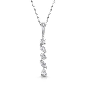 18ct White Gold Mix Cut 0.44ct Diamond Drop Pendant