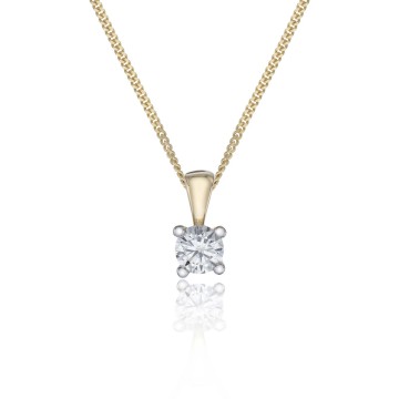 18ct Yellow Gold 0.33ct Round Brilliant 4 Claw Diamond Solitaire Pendant 