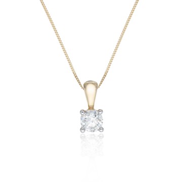 18ct Yellow Gold 0.50ct Round Brilliant 4 Claw Diamond Solitaire Pendant