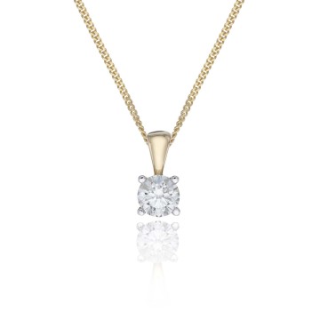 18ct Yellow Gold 0.75ct Round Brilliant 4 Claw Diamond Solitaire Pendant