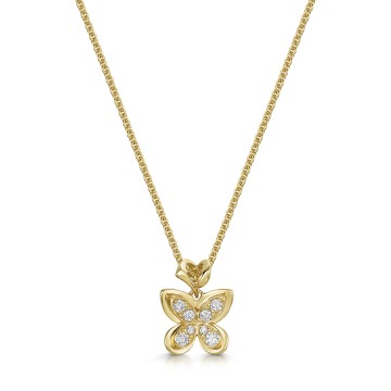 18ct Yellow Gold Round Brilliant 0.10ct Diamond Butterfly Pendant
