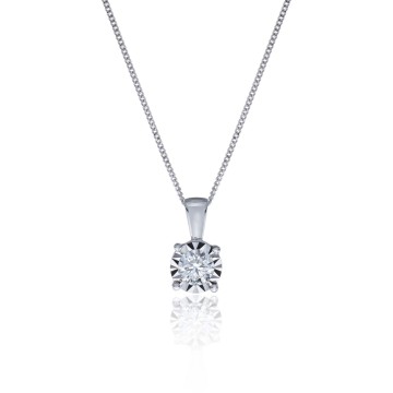 9ct White Gold Round Brilliant 0.25ct Diamond Illusion Set Pendant