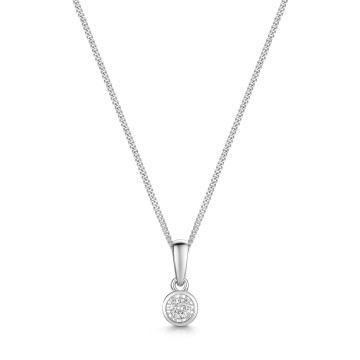 9ct White Gold Round Brilliant 0.05ct Diamond Bezel Set Pendant