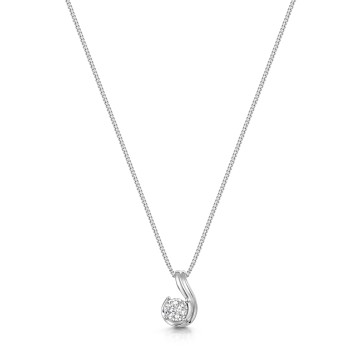 9ct White Gold Round Brilliant 0.10ct Diamond Curve Drop Pendant