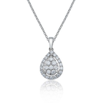 9ct White Gold Brilliant Cut 0.50ct Pear Shaped Diamond Halo Pendant