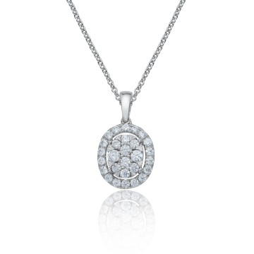 9ct White Gold Brilliant Cut 0.50ct Oval Shaped Diamond Halo Pendant