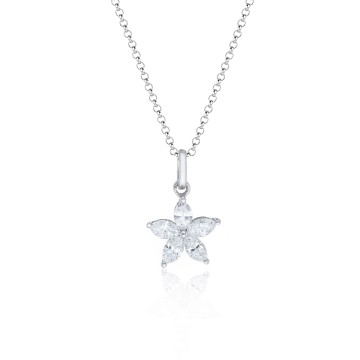 9ct White Gold Marquise Cut Diamond 0.31ct Flower Pendant Necklace