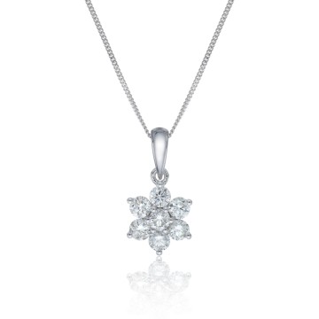 9ct White Gold 0.51ct Round Brilliant Flower Diamond Cluster Pendant