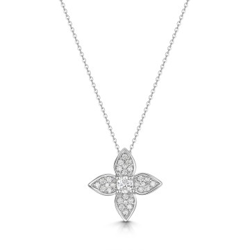 9ct White Gold 0.33ct Diamond Cluster Flower Pendant Neckklace