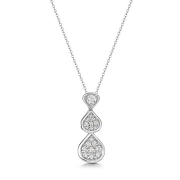 9ct White Gold 0.25ct Diamond Cluster Drop Pendant Necklace