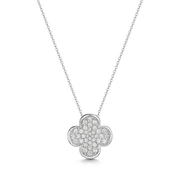 9ct White Gold 0.31ct Diamond Cluster Clover Pendant Necklace