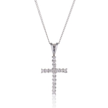 9ct White Gold Brilliant Cut 0.15ct Diamond Cross Pendant