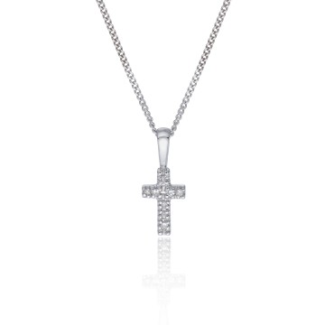 9ct White Gold 0.03ct Diamond Cross Pendant 