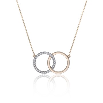 9ct Yellow Gold Brilliant Cut Diamond 0.08ct Interlocking Circle Pendant Necklace