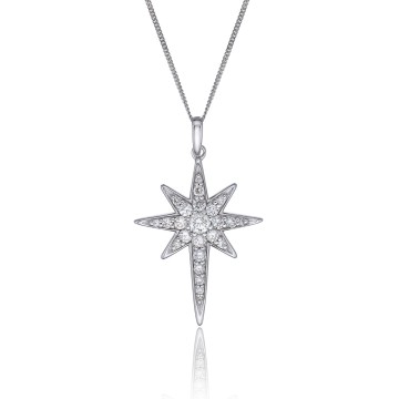 9ct White Gold Brilliant Cut Diamond 0.44ct Pave Star Necklace 1