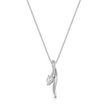 9ct White Gold Pear Shape & Round Brilliant Cut 0.33ct Diamond Twist Drop Pendant