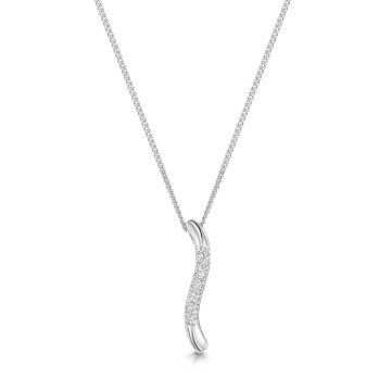 9ct White Gold Round Brilliant 0.03ct Diamond Wave Drop Pendant