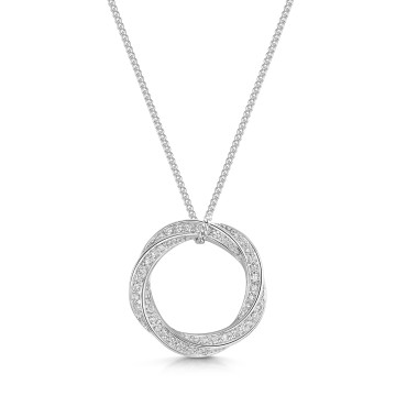 9ct White Gold Round Brilliant 0.15ct Diamond Woven Circle Pendant