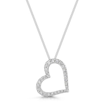 9ct White Gold Round Brilliant 0.25ct Diamond Offset Heart Pendant