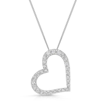 9ct White Gold Round Brilliant 0.50ct Diamond Offset Heart Pendant
