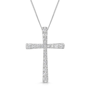 9ct White Gold Round Brilliant 0.50ct Diamond Claw Set Cross Pendant