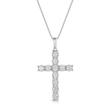 9ct White Gold Round Brilliant 1.00ct Diamond Claw Set Cross Pendant