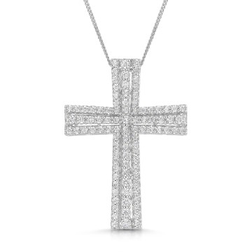 9ct White Gold Round Brilliant 0.75ct Diamond Fancy Cross Pendant