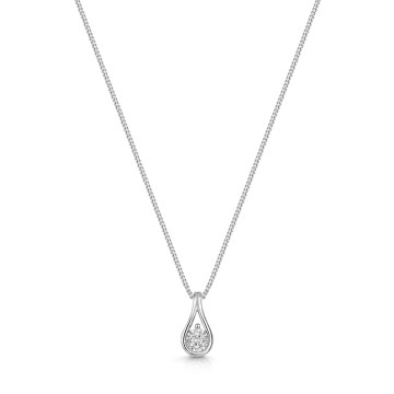 9ct White Gold Round Brilliant 0.06ct Diamond Open Drop Pendant