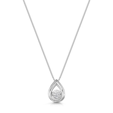 9ct White Gold Round Brilliant 0.10ct Diamond Pear Drop Pendant