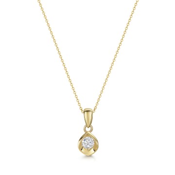 9ct Yellow Gold Round Brilliant 0.10ct Diamond Oyster Style Solitaire Pendant