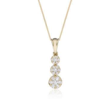 9ct Yellow Gold Round Brilliant 0.50ct Diamond Triple Drop Cluster Pendant