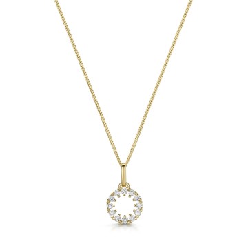 9ct Yellow Gold 0.15ct Round Brilliant Diamond Open Circle Pendant