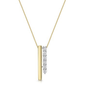 9ct Yellow Gold Round Brilliant 0.25ct Diamond Double Bar Drop Pendant
