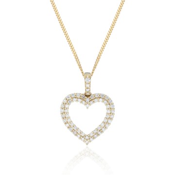 9ct Yellow Gold Round Brilliant Diamond 0.42ct Double Halo Heart Pendant