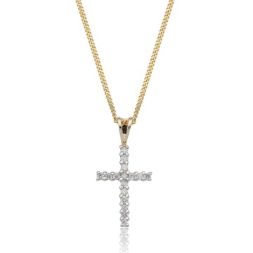 9ct Yellow Gold Brilliant Cut 0.15ct Diamond Cross Pendant