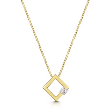 9ct Yellow Gold 0.09ct Princess Cut Diamond Square Pendant