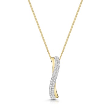 9ct Yellow Gold Round Brilliant 0.10ct Diamond Cross Over Drop Pendant