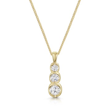 9ct Yellow Gold Round Brilliant 0.50ct Diamond 3 Stone Drop Pendant