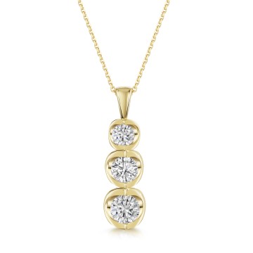 9ct Yellow Gold Round Brilliant 1.00ct Diamond 3 Stone Drop Pendant