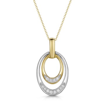 9ct White Gold and Yellow Gold Round Brilliant Diamond Oval Drop Pendant