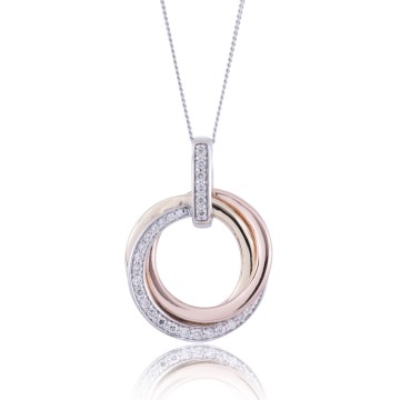 9ct 3 Colour Gold Brilliant Cut 0.20ct Diamond Circle Pendant